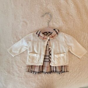 Burberry Cream Cardigan with Plaid Accent
